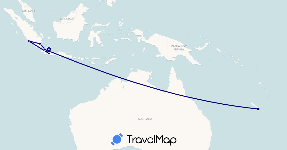 TravelMap itinerary: driving in Indonesia, New Caledonia (Asia, Oceania)
